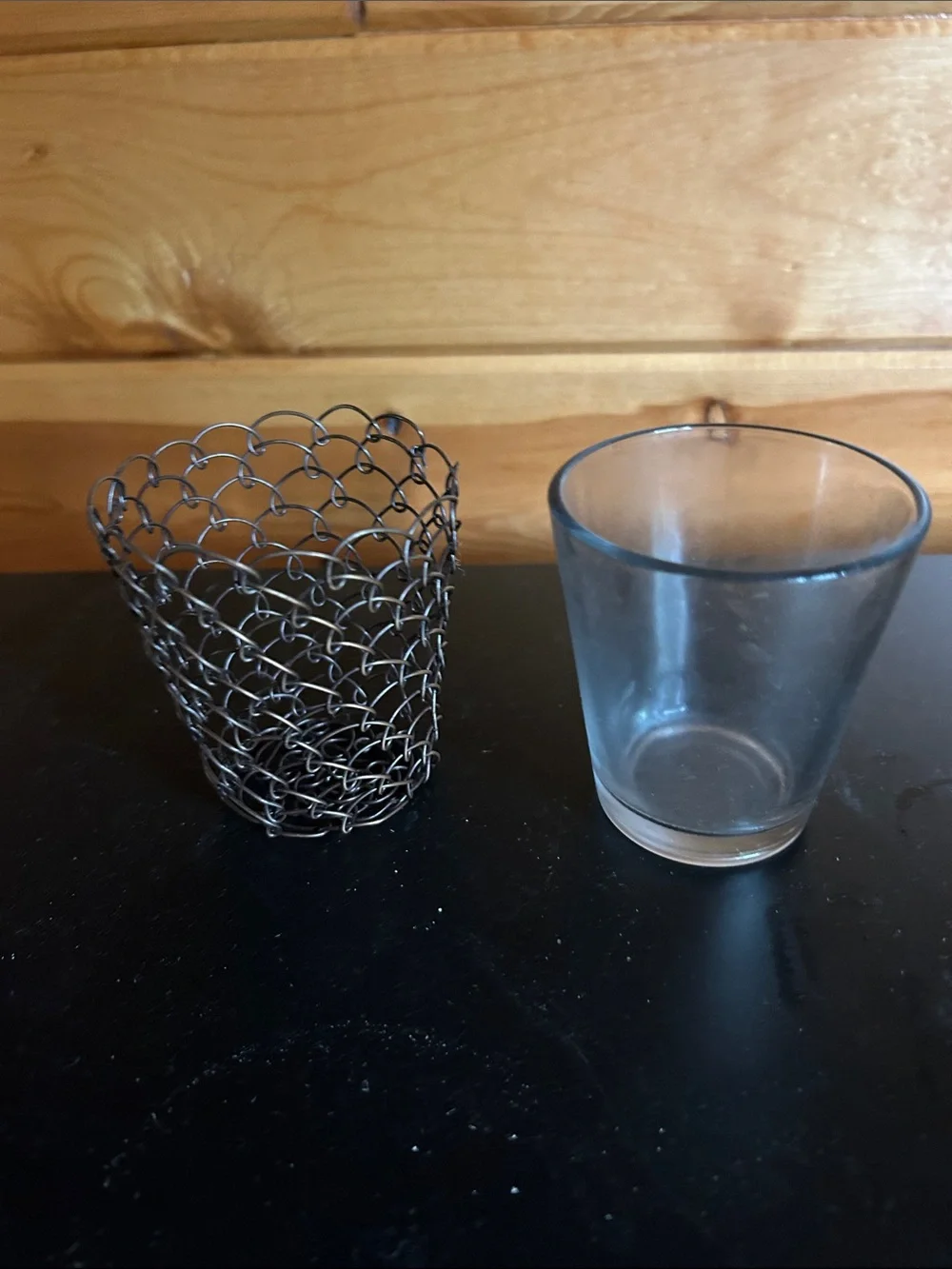 Metal Wire Wrapped Glass Votive Candle Holder -
